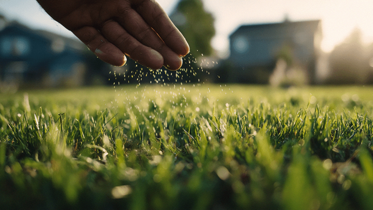 A vibrant lush green lawn under a bright spring sky